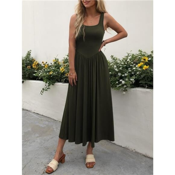 Sleeveless Midi Dress with Gathered Waist - Picture 10 of 14